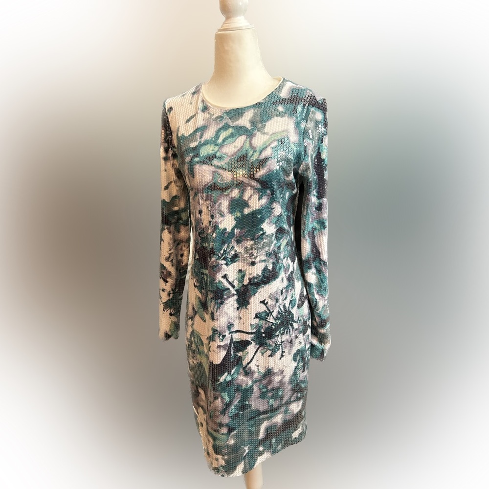 Teal, white & gray sequin dress long sleeve sequin dress, Size 4